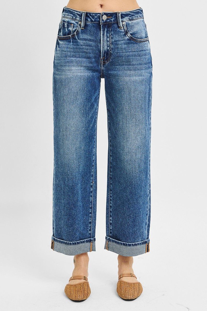 Mid Rise Ankle Boyfriend Turn Up Cuffed Jeans