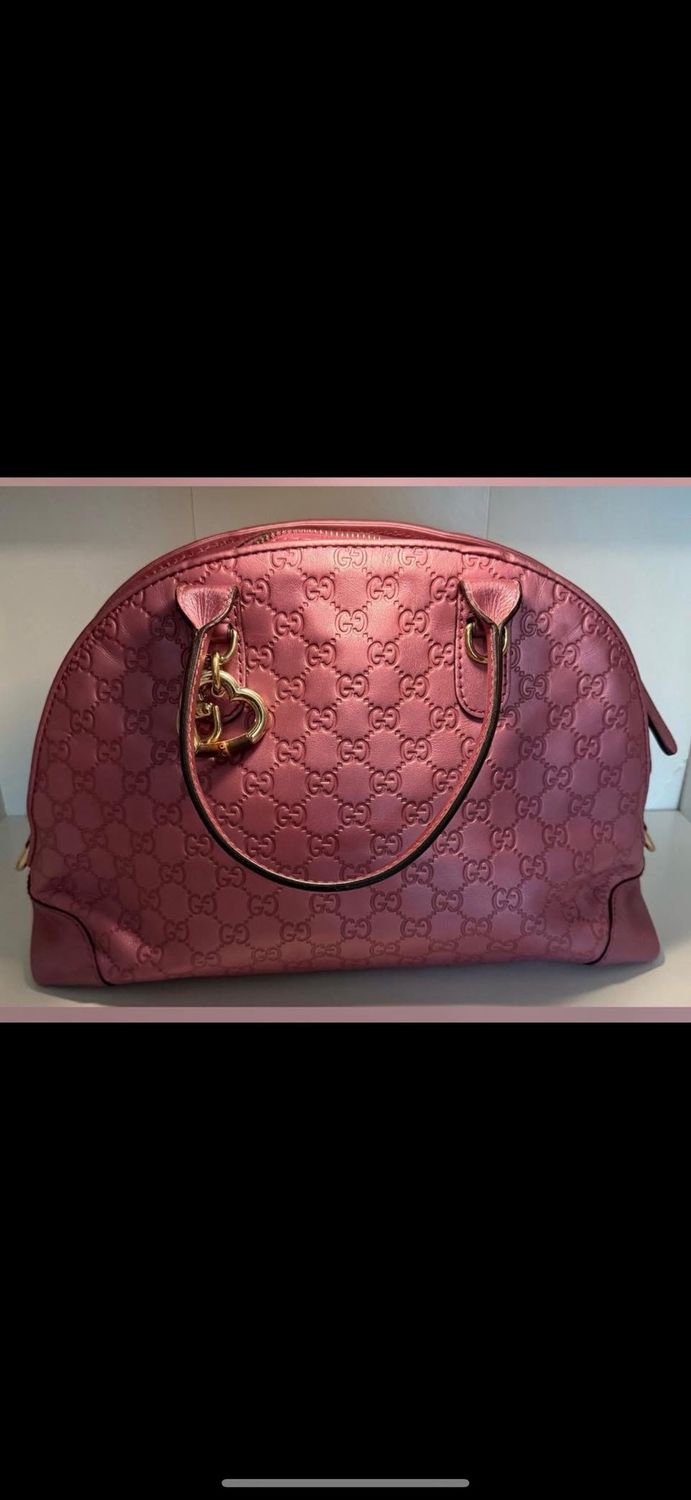 Gucci Metallic Pink Leather Guccissima Heart Bit Top Handle Dome Bag w/ Authenticity