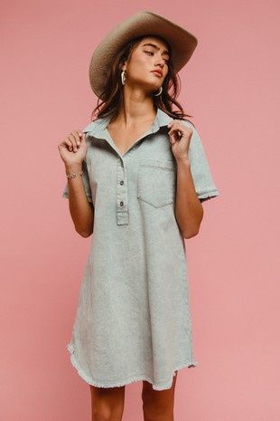 Washed Twill Frayed Edge Dress