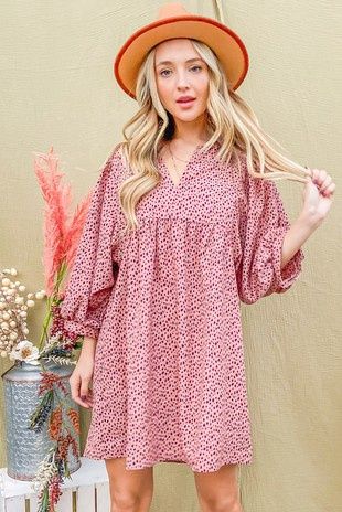 Pink Leopard Print Baby Doll Loose Fit Dress