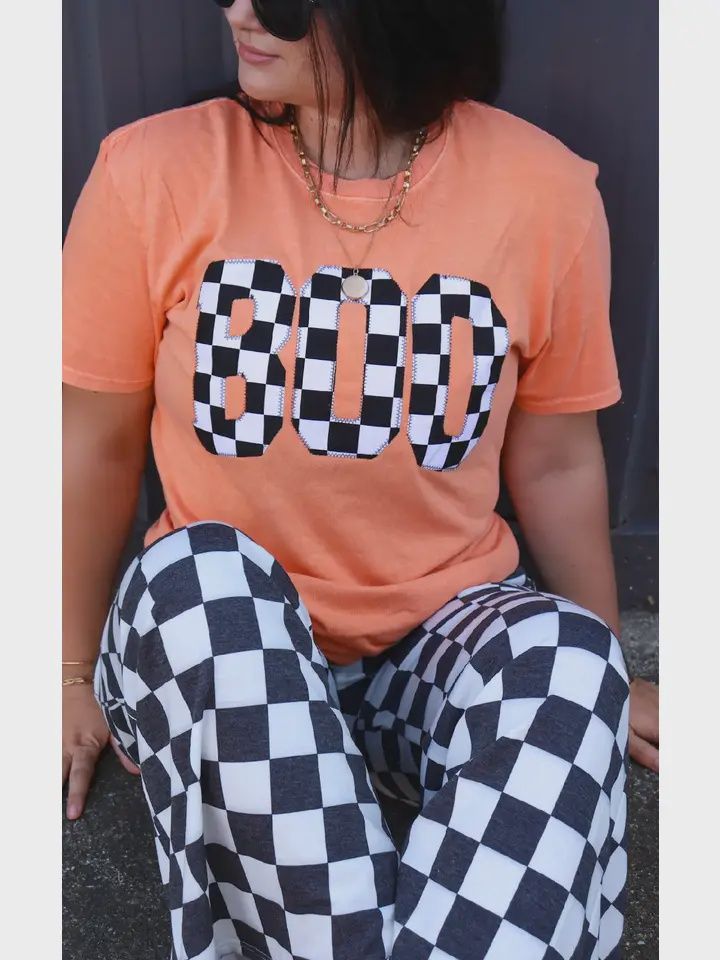 Boo Halloween Checkerboard Short Sleeve Graphic Tee