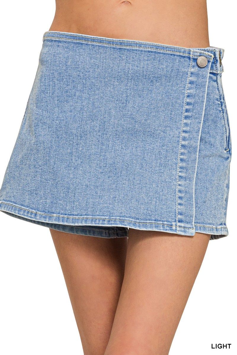 Wrap Front Denim Skort