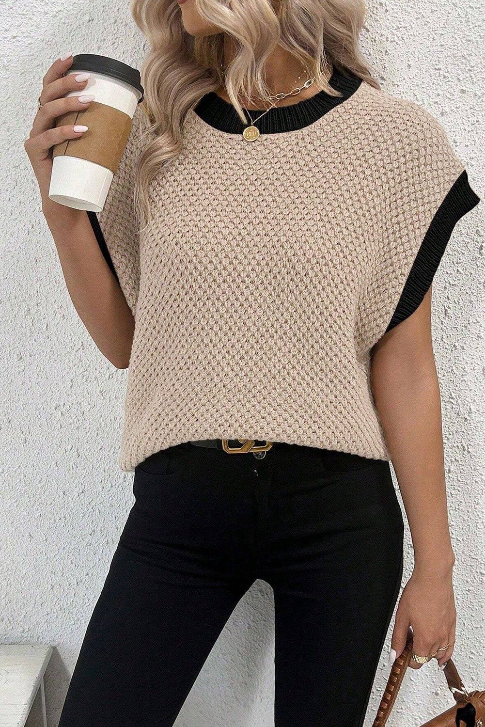 Contrast Trim Batwing Sleeve Knitted Top