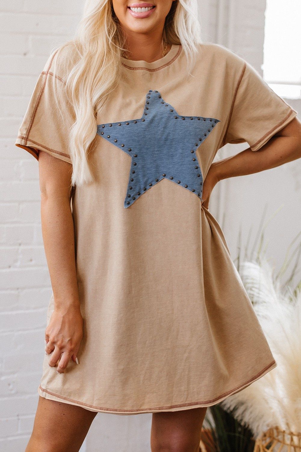Mineral Wash Stud Star Mini T Shirt Dress