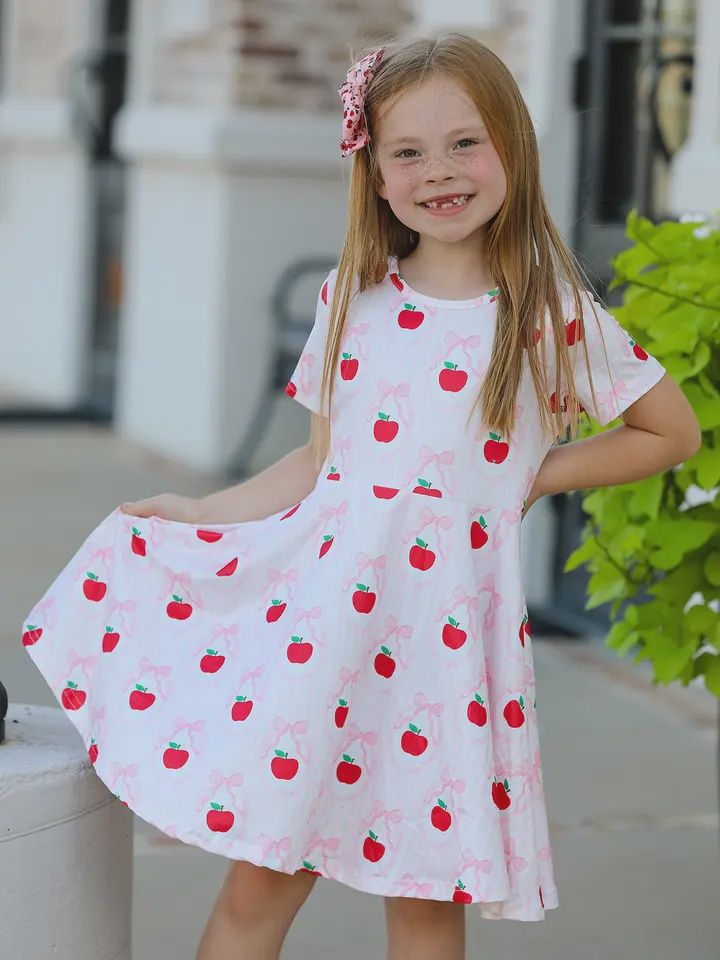 Back To School Apple Striped Girls Dress
