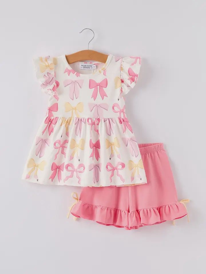 Girl&#39;s School Bow Shorts Set