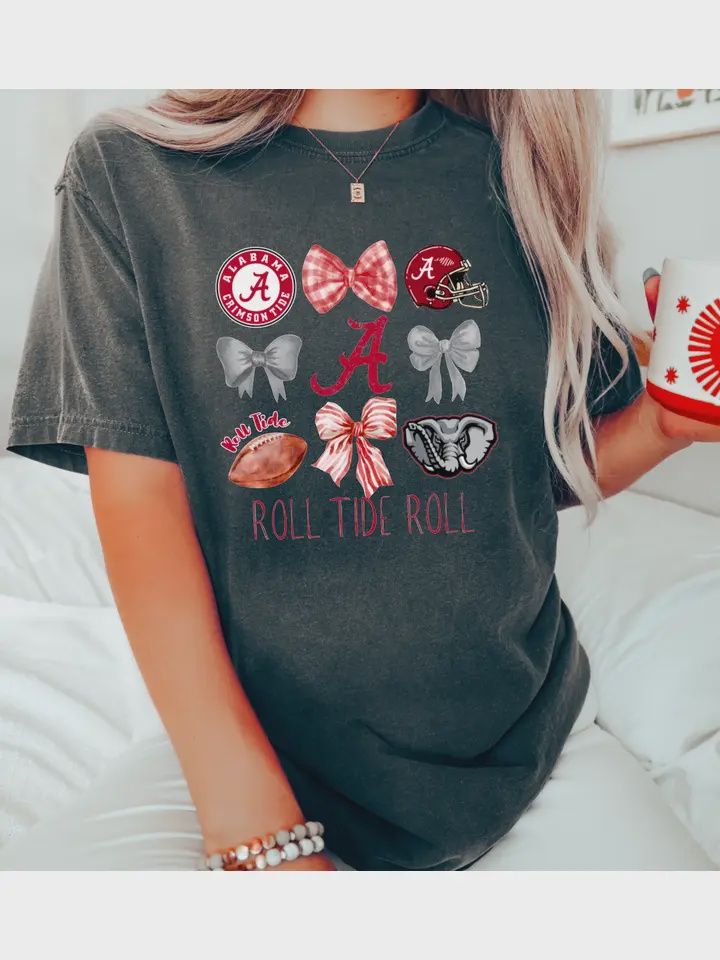 Alabama Roll Tide Roll Football Coquette Graphic Tee