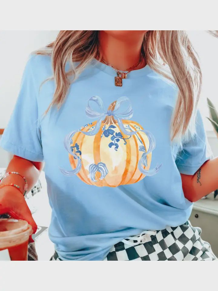 Blue Coquette Chinoiserie Pumpkin Graphic Tee