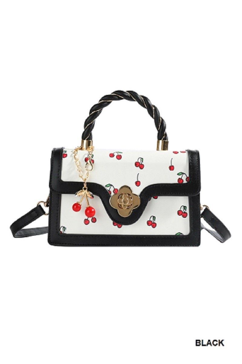 Cherry Pattern Vegan Leather Shoulder Hand Bag