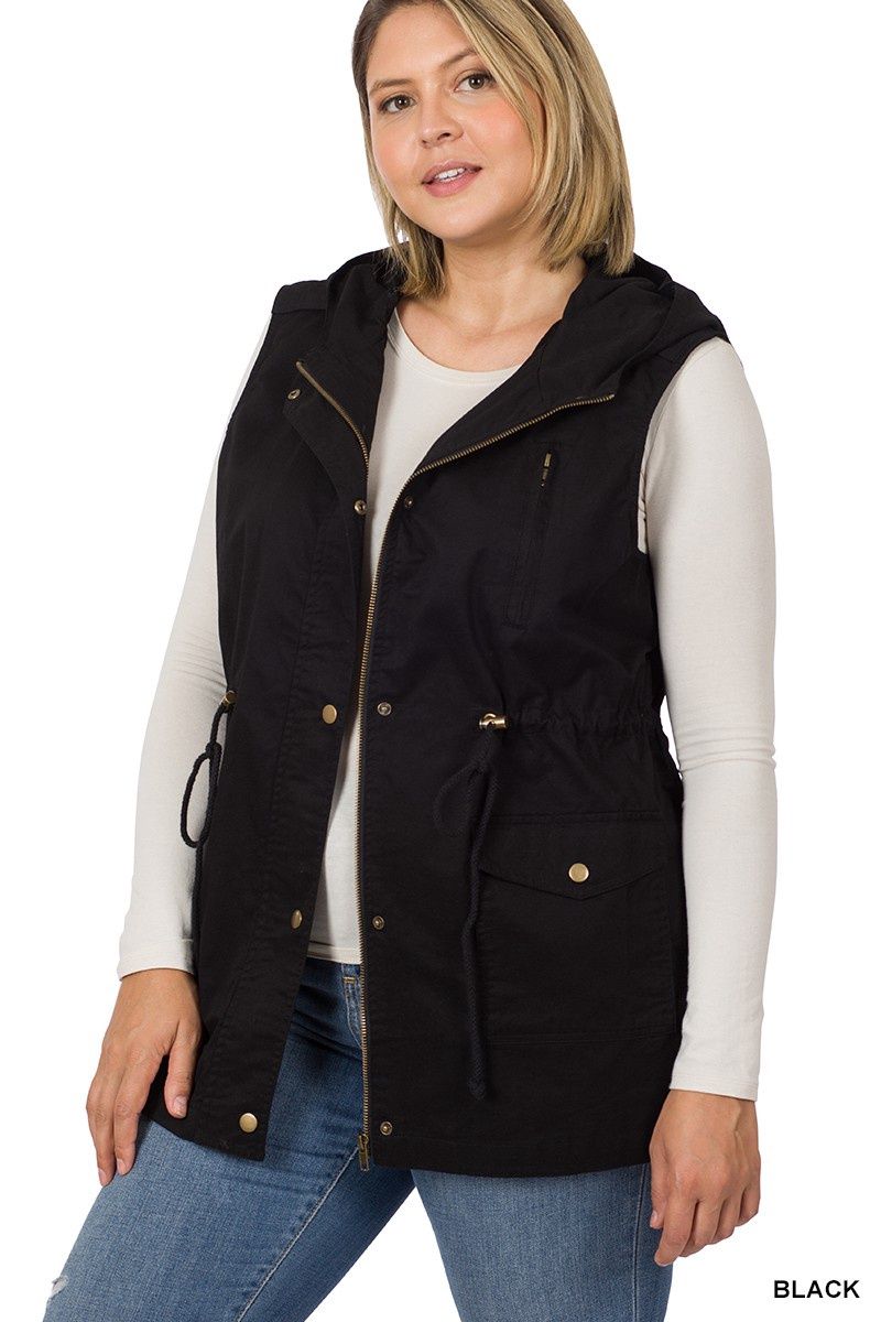 Drawstring Waist Military Hoodie Vest