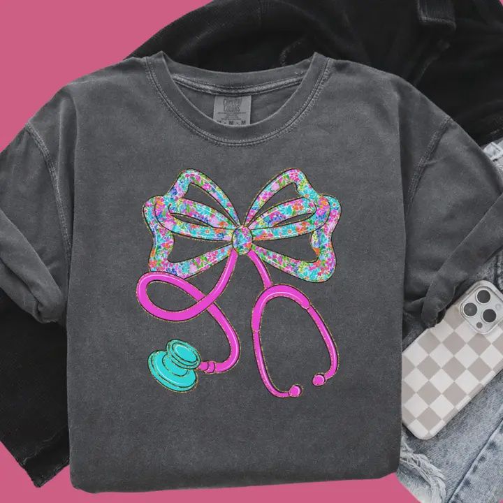 Glitter Floral Stethoscope Graphic Tee