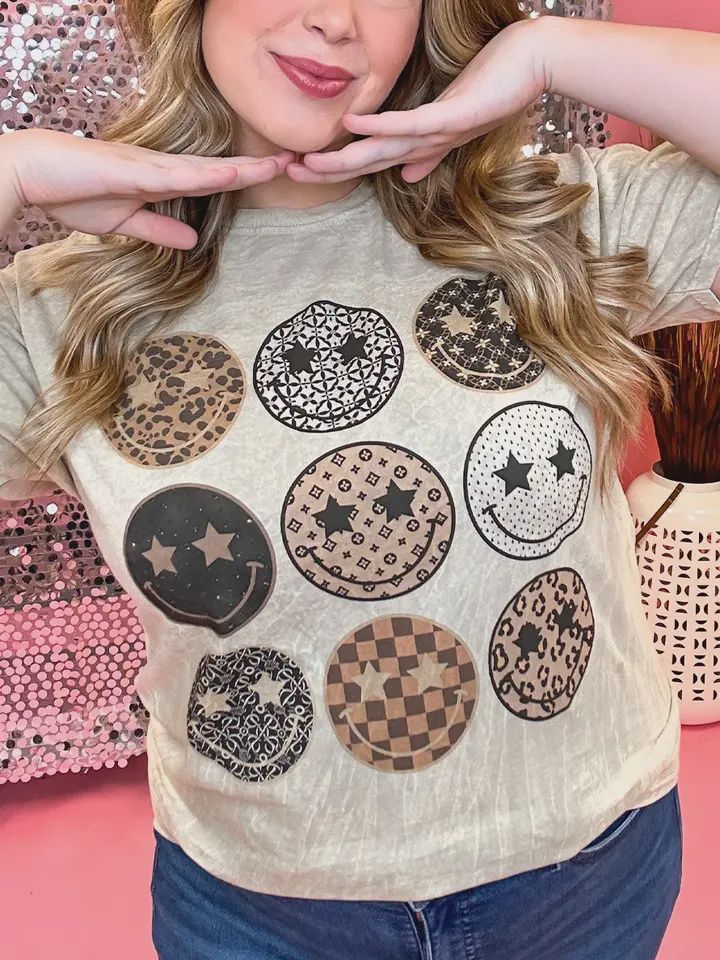 Preppy Smiley Mineral Washed Graphic Tee