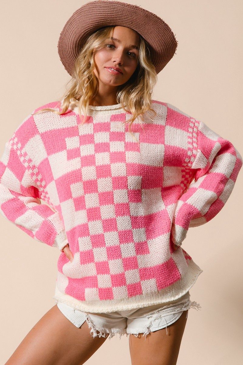 Mixed Vintage Checkered Chunky Sweater