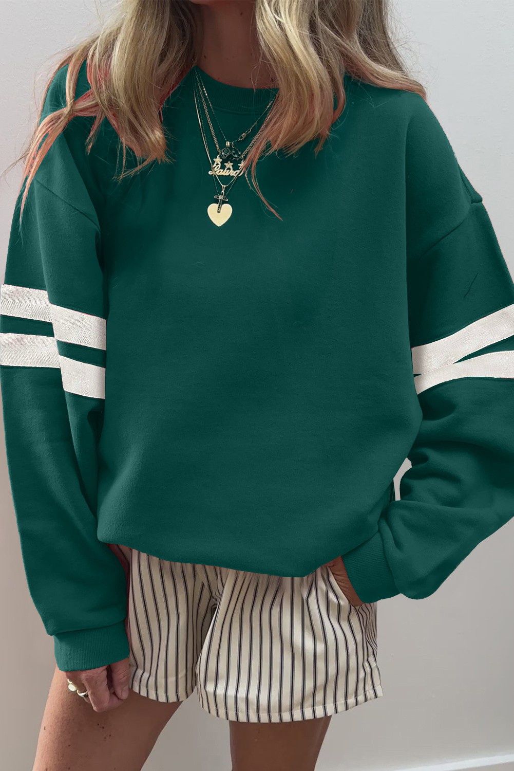 Varsity Striped Drop Shoulder Oversized Sweatshirt