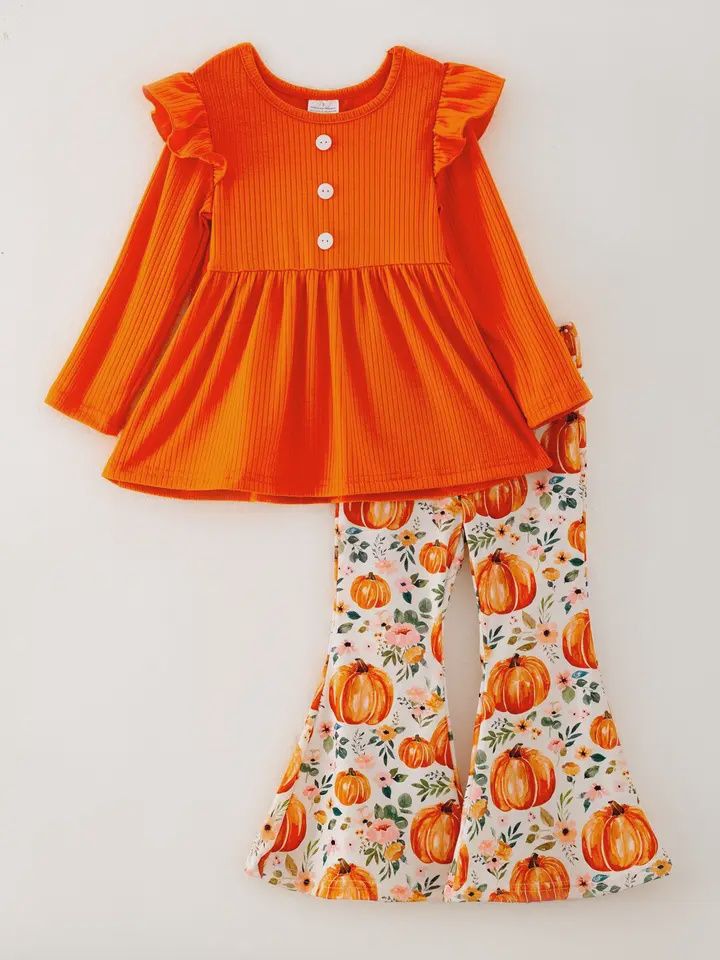 Girls Halloween Pumpkin Print Set