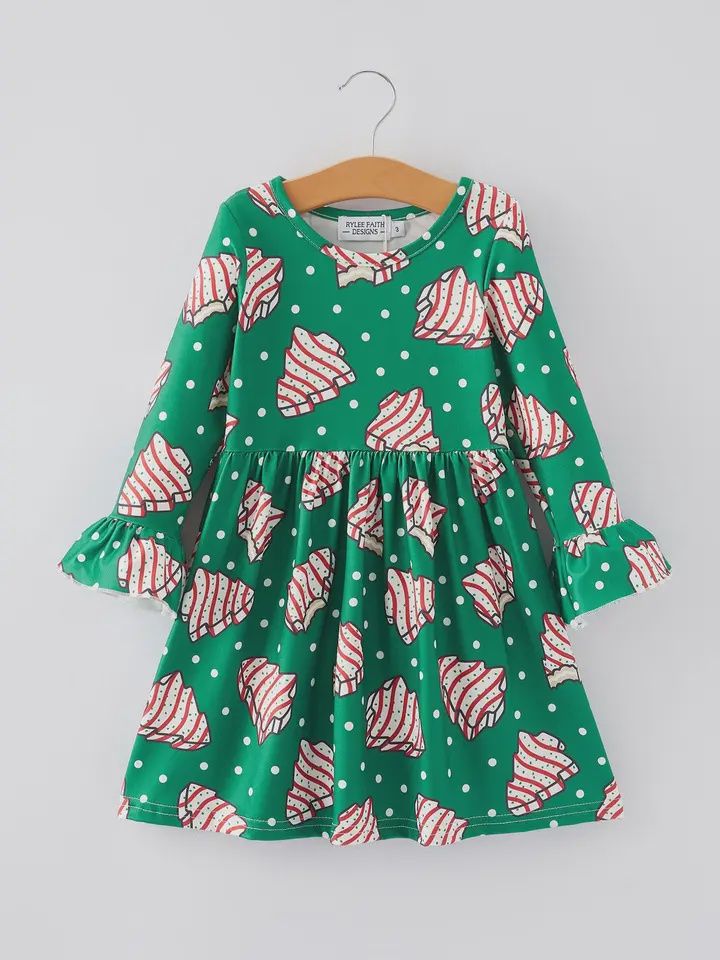 Christmas Cake Print Girl&#39;s Dress
