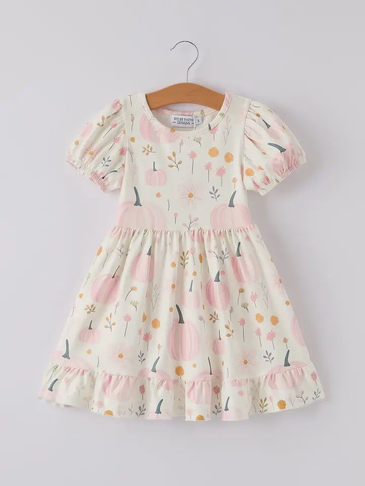 Pumpkin Print Girl&#39;s Dress