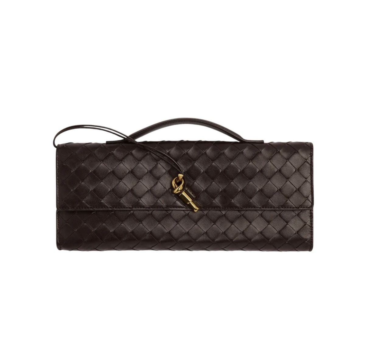 BOTTEGA VENETA Long Andiamo Clutch Bag with Handle, Colour: Dark Chocolate