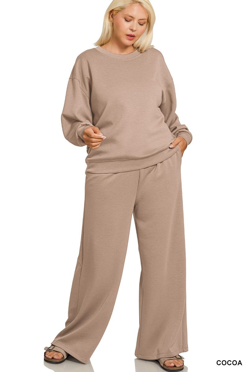 Plus Scuba Crewneck Pullover &amp; Pants Set