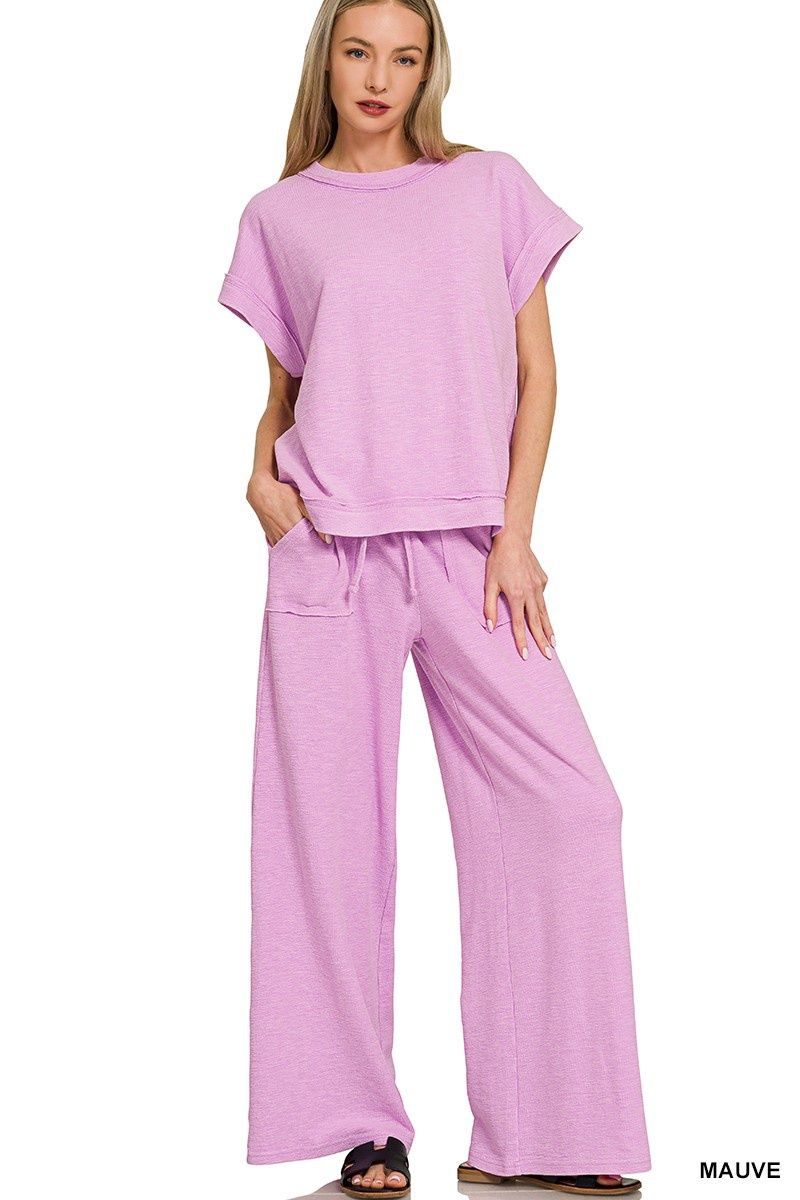 Washed Slub Short Sleeve Tee &amp; Long Pants Set