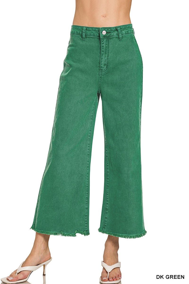 Acid Washed High Waist Frayed Hem Straight Pants