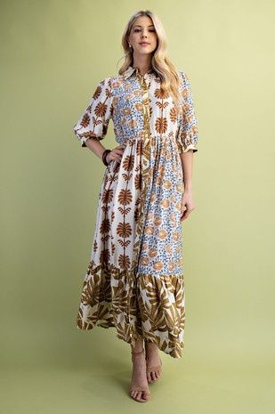 Mixed Print Shirt Dress
