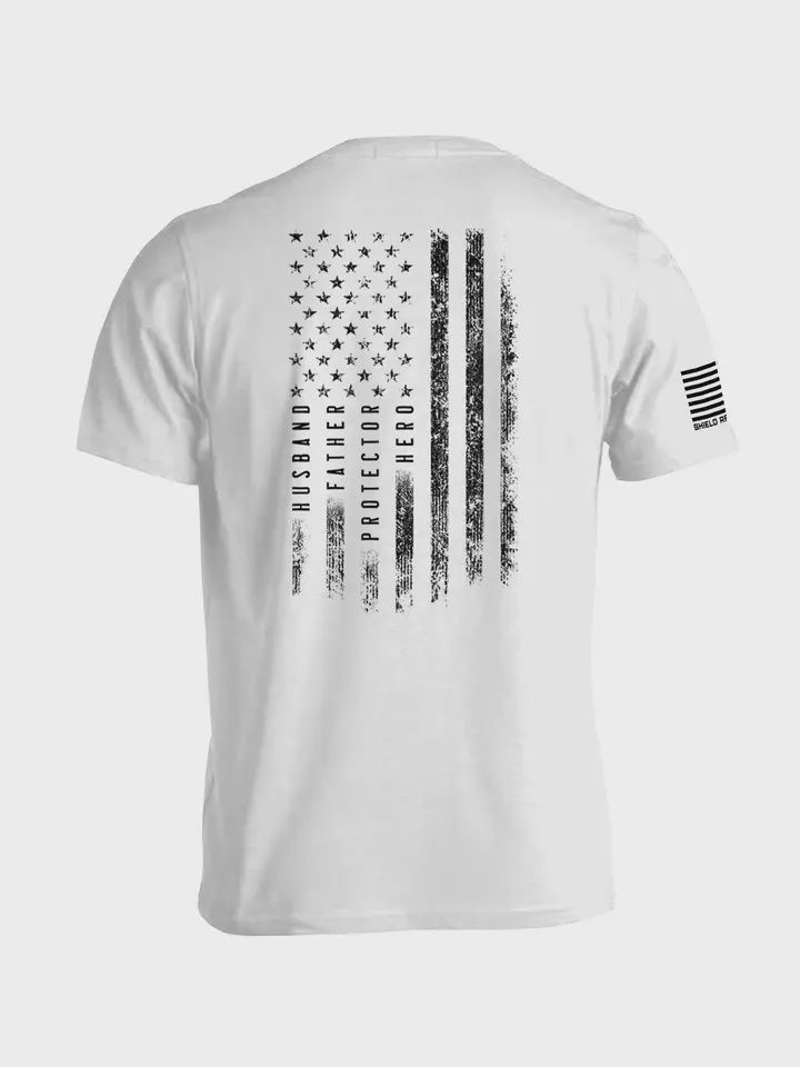 Husband Father Protector Hero American Flag Graphic Tee