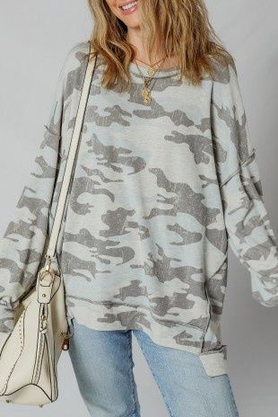Retro Camouflage Exposed Seam Patchwork Sweatshirt