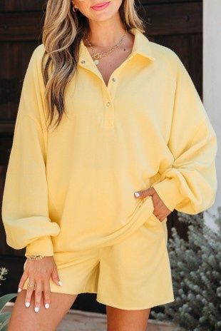 Collar Drop Shoulder Pullover And Shorts Set