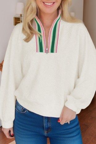 Plus Size Rhombus Texture Striped Sweatshirt