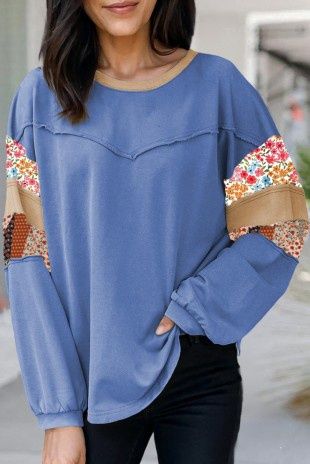Exposed Seam Floral Mixed Patchwork Plus Size Top