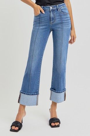 Plus Size High Rise Ankle Straight Wide Cuffed