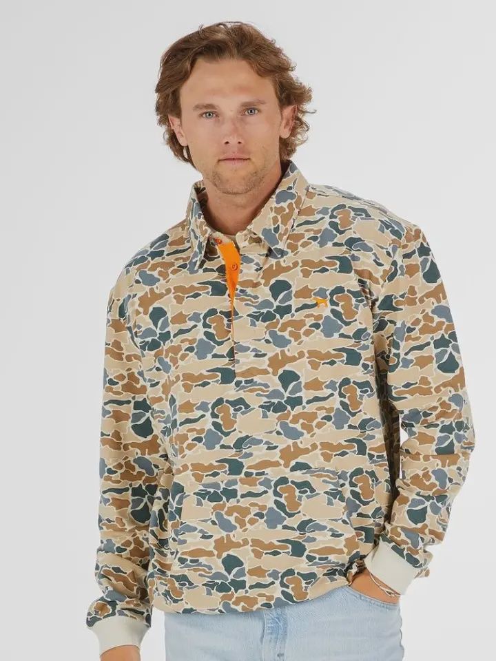 Camo Polo Button Pullover