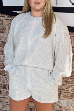 Bow Embroidered Loose Shorts Set