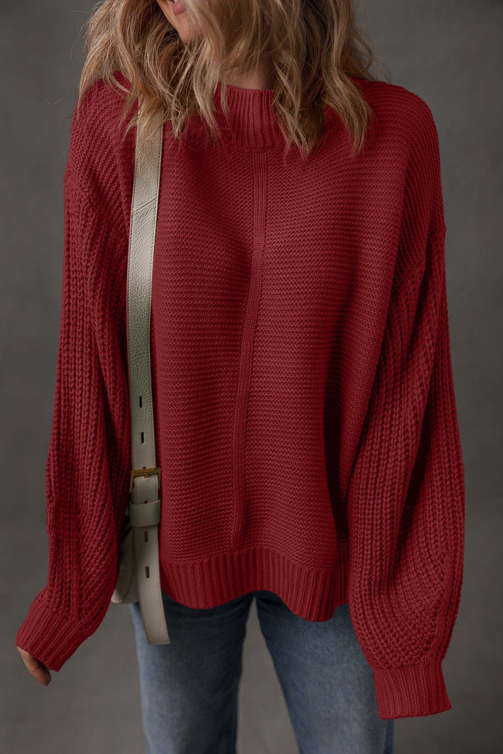 Mix Texture Knitseam Detail Drop Shoulder Sweater