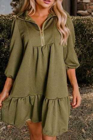 Quarter Zip Collar Bracelet Textured Mini Dress