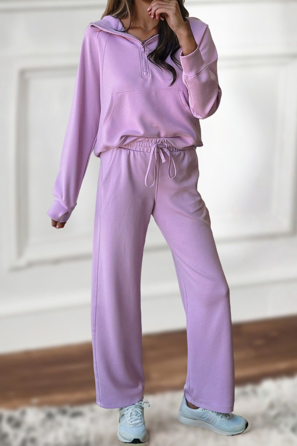 Half Zip Thumbhole Hoodie Active Pants Outfit