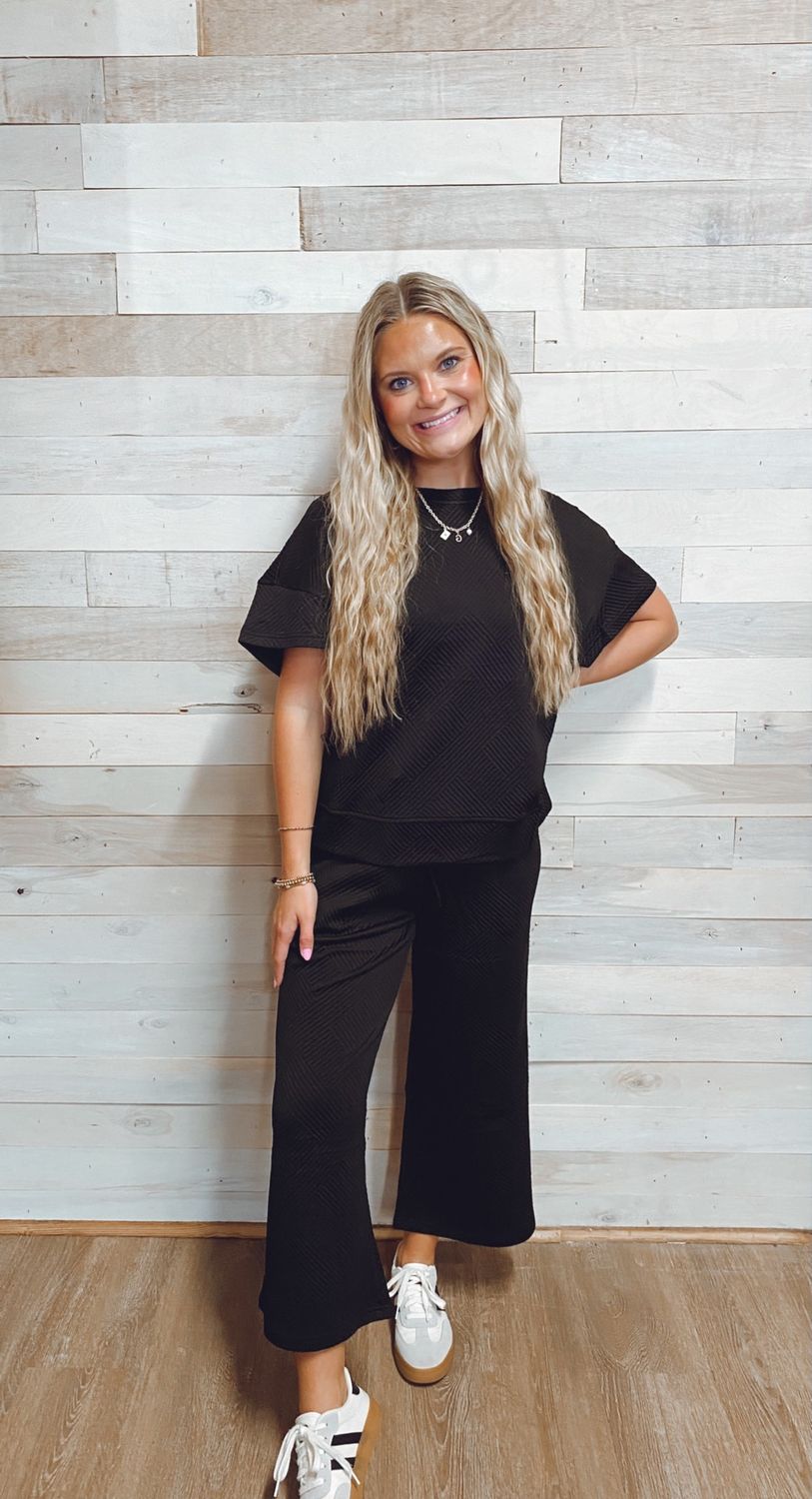 Textured Loose T Shirt and Drawstring Pants Set