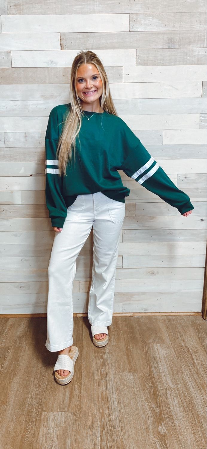Varsity Striped Drop Shoulder Oversized Sweatshirt