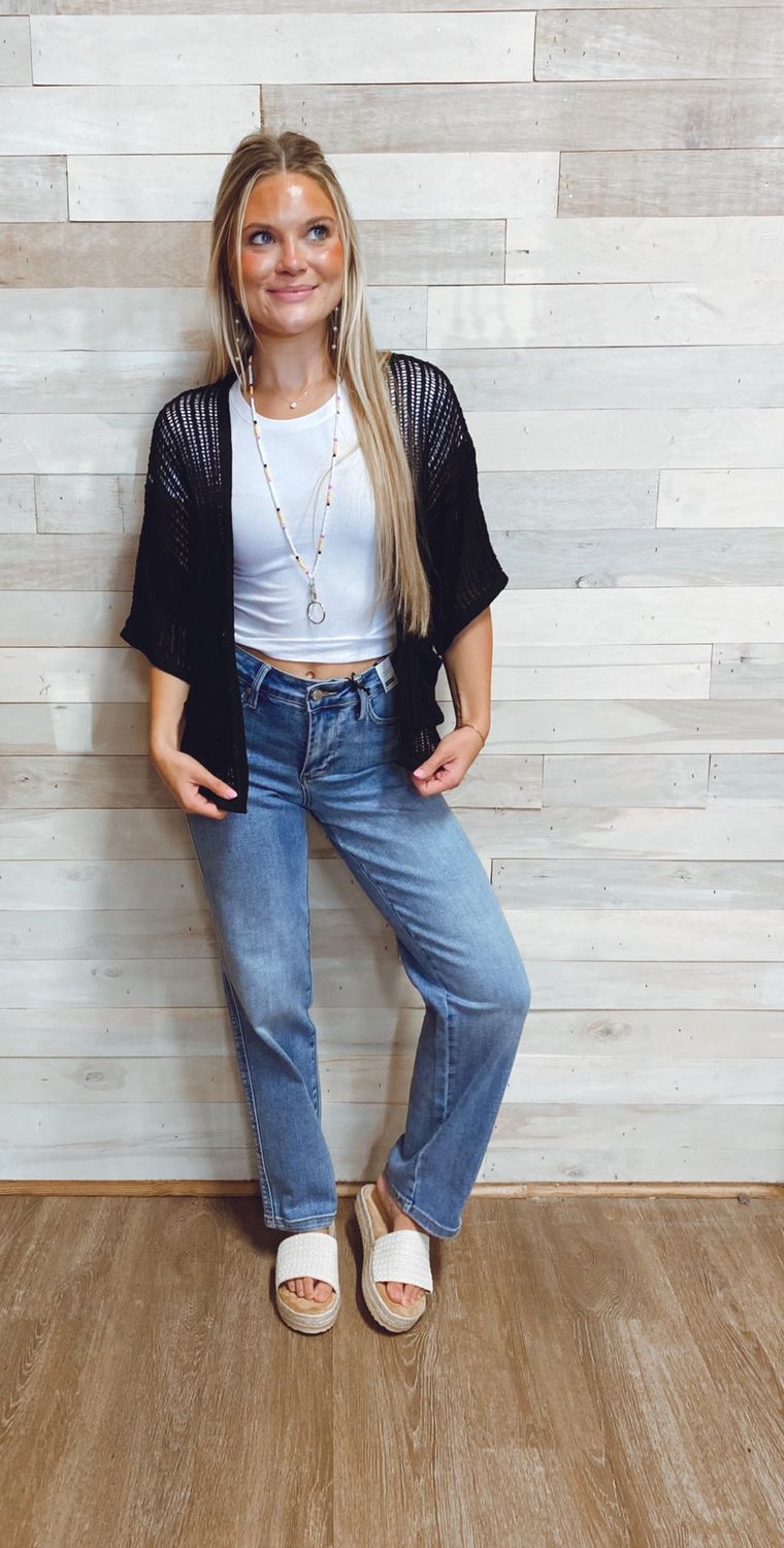 FISHNET KNIT SHORT SLEEVE CARDIGAN