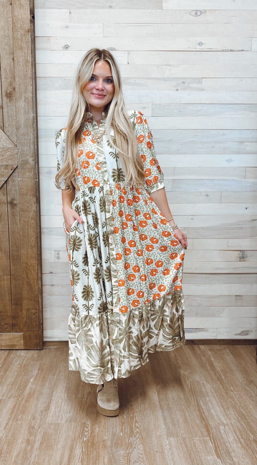 Mixed Print Shirt Dress