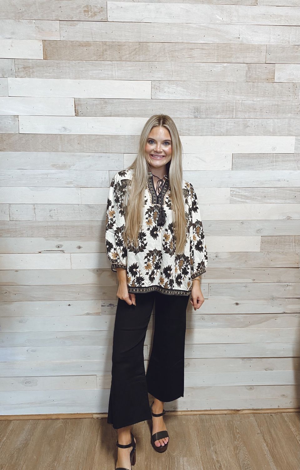 Floral Fall Print 3/4 Length Sleeve Blouse