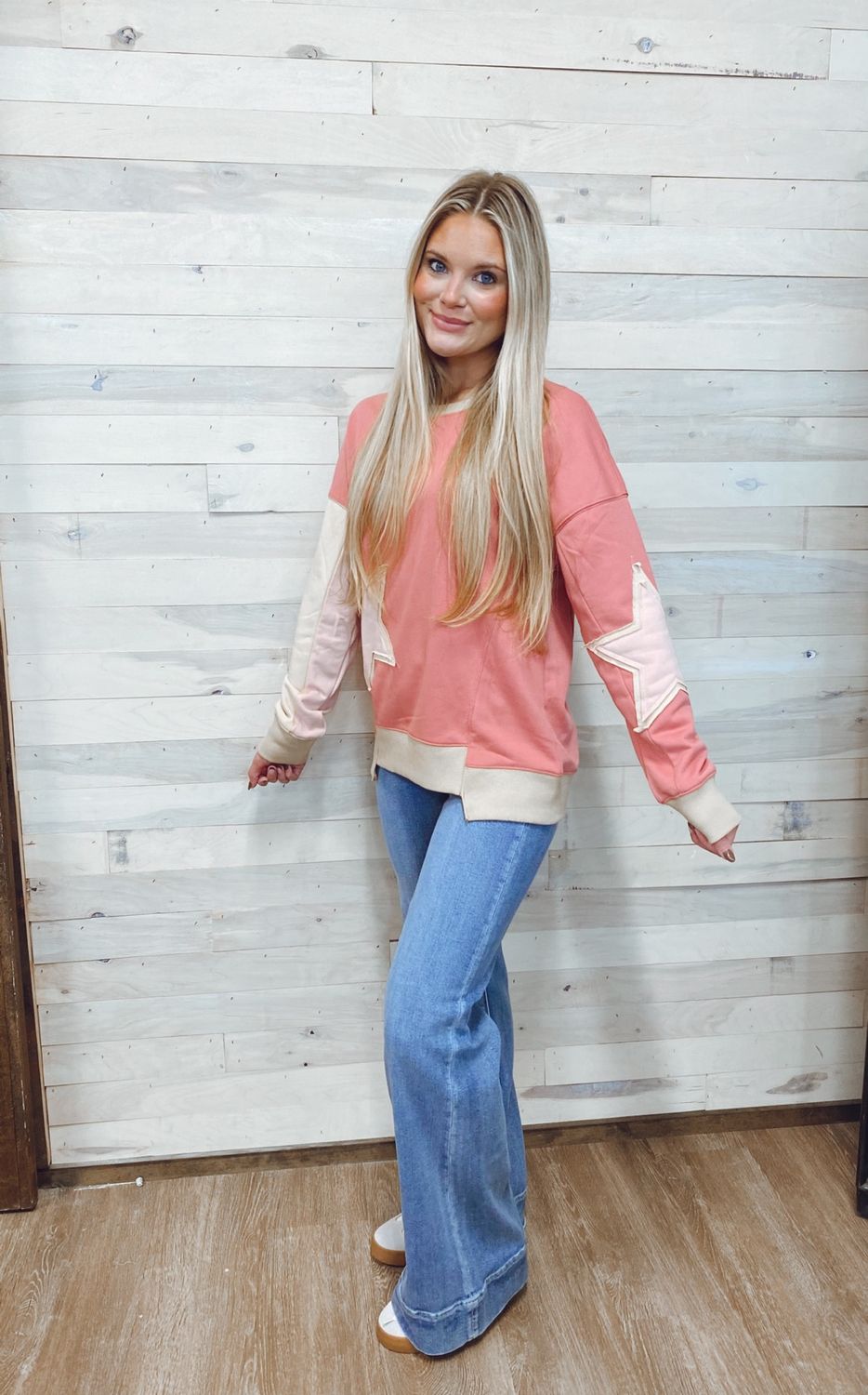 Contrast Star Patchwork Exposed Seam Sweatshirt