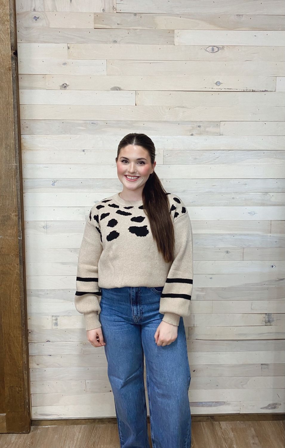 Leopard Striped Detail Drop Shoulder Sweater