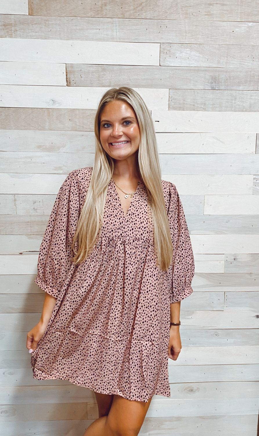 Pink Leopard Print Baby Doll Loose Fit Dress