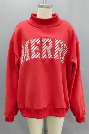 &#39;merry&#39; Embroidered Mock Neck Sweatshirt