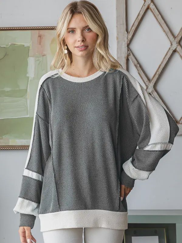 Women&#39;s Color Block Rib Knit Top