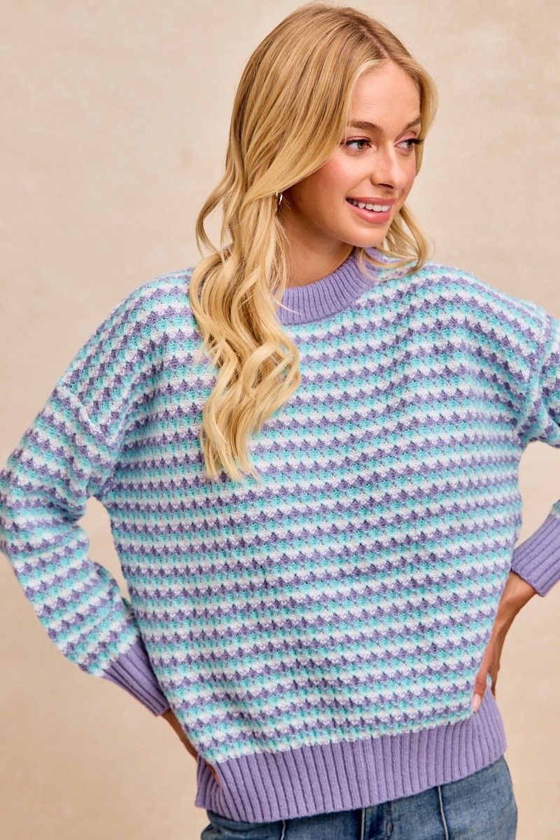 Multi Colors Textured Sweater Top