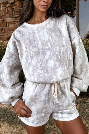 Leafy Abstract Print Contrast Short Set