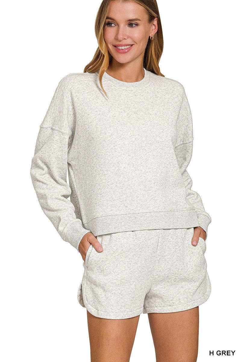 Fleece Long Sleeve Sweatshirts &amp; Shorts Set
